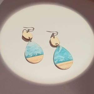 Antler Earrings, dangle , turquoise waterfall